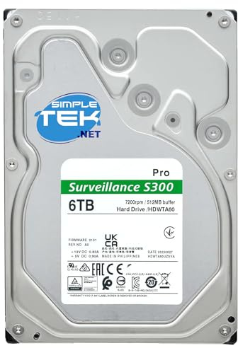 SIMPLETEK - Disco Rigido Interno ad Altissima Capacità 6 TB (6000 GB) 3.5 Pollici SATA III per Videosorveglianza DVR/NVR 24/7