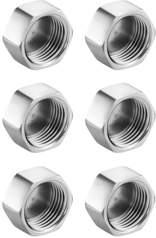 6 Stück 304 Edelstahl G1/2(Ø20mm) Innengewinde, Sechskant-Endkappe, Blindstopfen Wasserleitung Verschlusskappe, Innengewinde Rohrverschraubung G1/2, Rohrkappe Endkappe Gewindefitting für Haus