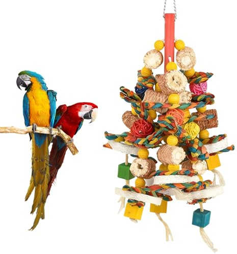 RFYTDCF Bird Toys, Parrot Toys for Large Birds Natural Corn Cob and Loofah Slices Birds Chew Toy Hanging Block Strong Chewing Toy for African Grey Cockatoos Macaws