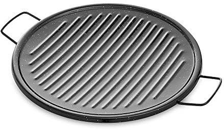 La Valenciana 46 cm de acero esmaltado plancha Pan con 2 manijas, Negro