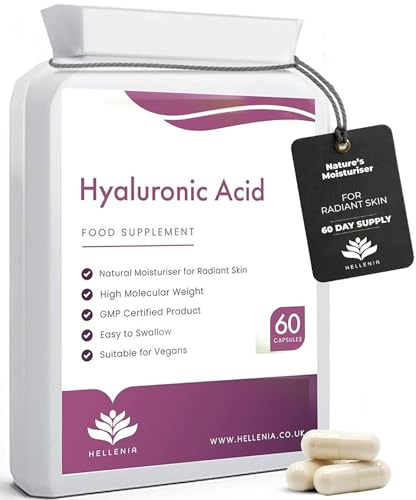Hyaluronic Acid Supplements 100mg Capsules | Supports Healthy Connective Tissue and Joints | Natural Moisturiser for Radiant Skin | 60 Hyaluronic Acid Capsules | Vegan Friendly - Made in the UK