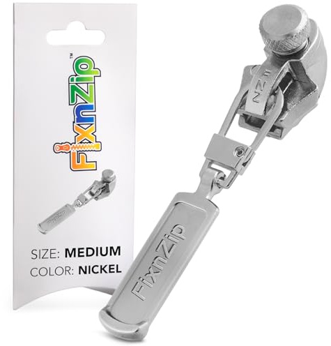 FixnZip (Medium, Nickel) - See Size Guide - Universal Zipper Repair Kit for Jackets, Luggage, Bags - Backpack Zipper Replacement Repair Kit - Instant Zipper Fix