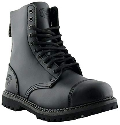 Grinders Stag CS unisex svart läder 10 ögonhål stål tåhätta säkerhet militär punk stövlar, Svart, 39 EU
