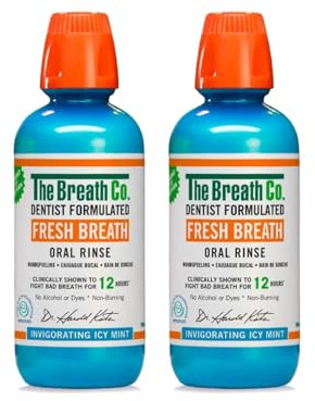 The Breath Co. Enjuague Bucal Fresh Breath Oxigenante – Formulado por Dentistas – Ayuda contra la Halitosis – Sin Alcohol – Sabor Menta Fuerte – 500 ml – Pack de 2