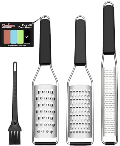 Cambom Lemon Zester Grater Three-piece Suit - Heavy Duty Kitchen Tool for Parmesan Cheese, Ginger, Garlic, Nutmeg, Chocolate, Vegetables，Fruits，Stainless Steel Grater Dishwasher Safe Black