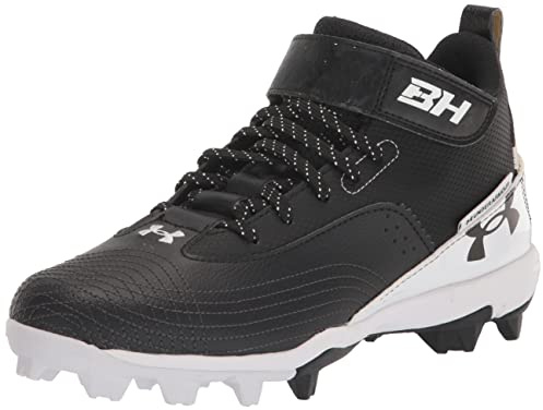 Under Armour Men's Harper 7 Mid Rubber Molded Baseball Cleat Shoe, (001) Black/White/Black, 11