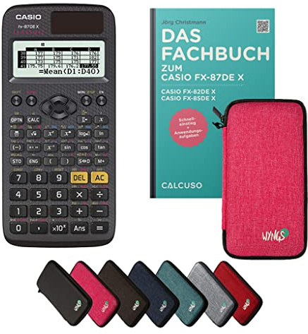 Casio fx-87DE X Incl. Funda Protectora Rosa y Libro especializado (80 páginas, DIN A5) – Calculadora científica – Smart Set (Alemán)