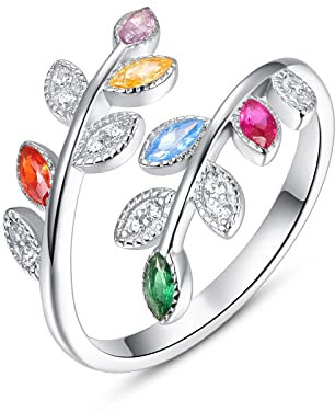 925 Sterling Silber Mondstein Ring Blattring für Frauen Ring für Mädchen Finger Leaf Ringe Weihnachten Geschenk
