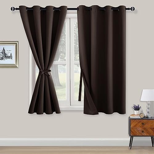 XWZO Blickdichte Vorhänge Verdunklungsvorhänge mit Ösen 2 Stücke Gardienen mit Raffhalter Lichtundurchlässige Vorhänge für Schlafzimmer,WonhzimmerBüro, 138x132 cm, Braun