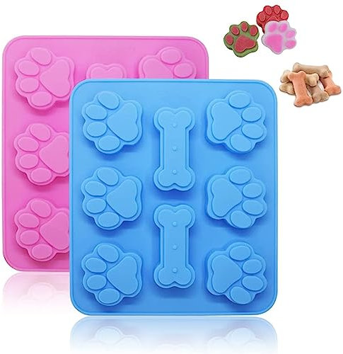 2 PCS Moules à Gâteau en Silicone, Patte de Chien et os en Moule Silicone Facile à Démouler, Moule de Cuisson en Silicone pour Chocolat, Bonbons, Gelée, Friandises pour Chien