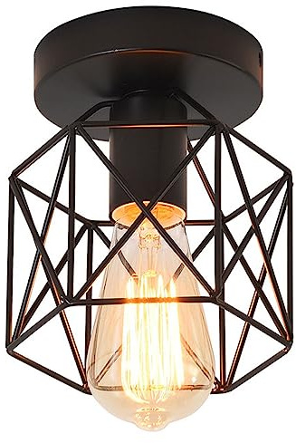 CHUNGYANG Luminaires De Couloir, Montage Au Plafond, E26 E27 Rétro Noir Industriel Semi-encastré Plafonnier pour Porche Couloir Cuisine Ferme Éclairage, 1 Paquet, Luminaires De Camping-Car