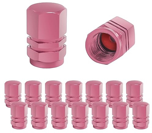 Fekey&JF 16 PCS Car Tire Valve Stem Caps, Waterproof Airtight Car Wheel Tire Valve Stem Covers Universal for Cars, Bicycles, Trucks, Motorcycles, Car Accessories for Men Women (Pink)