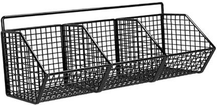 perfk Cesto di frutta rustico da appendere al muro in filo metallico, organizer per cucina, bagno, soggiorno, Tre Griglie