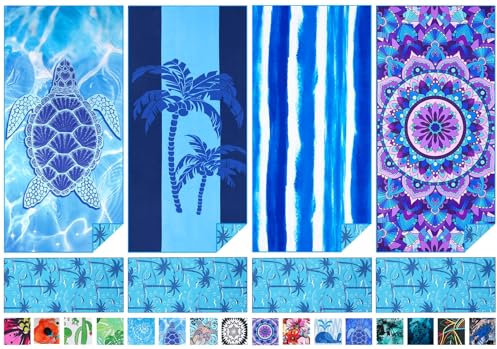 Haleey 4 Pack Microfibre Thin Lightweight Beach Towel Extra Large Oversized 180x80cm Quick Dry Sand Free Towels for Adults Travel Swim Pool Bath Beach Accessories Essentials Vacation Gifts