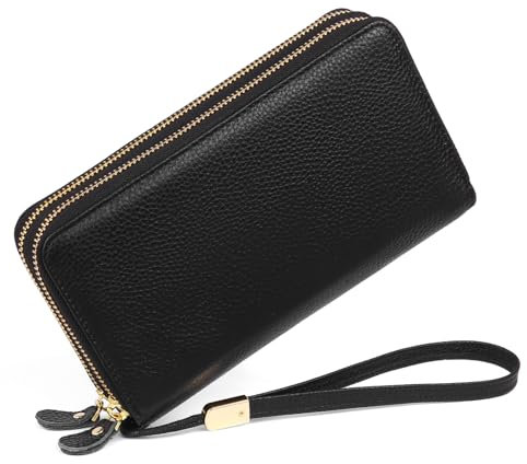 SENDEFN Portafoglio Donna in Vera Pelle Lungo Grande,Portamonete Donna Multifunzione con BLOCCO RFID, Portafogli Donna Doppia Cerniera con Molteplici slot