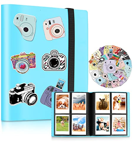 Album Photo 160 Pochettes pour Photos de 6.5 * 9 compatibles avec Le Film Instax Mini/Kpop Photocards, Accessoires pour appareils Photo instantanés avec 50 Autocollants colorés (Bleu)