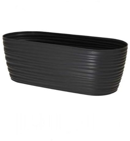 RiloStore Pflanzschale anthrazit grau oval Edel Wellen 31x10x10cm maritim Meer dunkelgrau o337 Kunststoff Jardiniere Gartendeko Übertopf Kräutertopf Pflanzkasten Balkonkasten Blumentopf lang