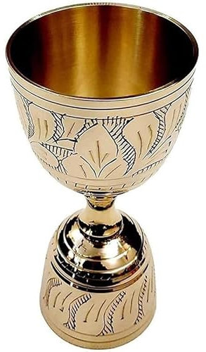 GRAINEX ENGINEER Wine Goblet Solid Brass Embossed Measure Cup 30 Ml/60 Ml Royal Wine Cup Handmade Goblet Medieval Decor Gothic Chalice Glass Pack of 1