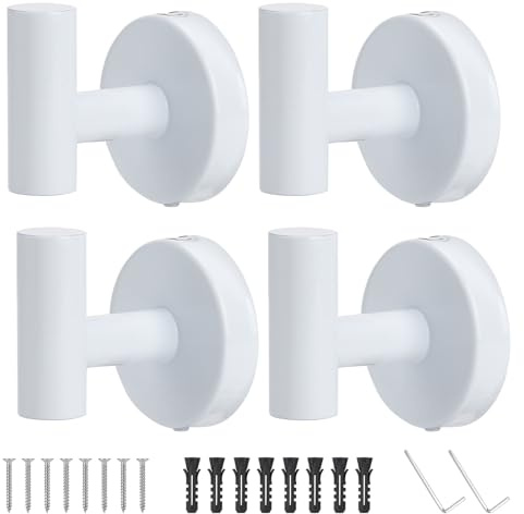 Segus Colgador Pared, 4 Piezas Perchas Pared con Tornillos, Percha Baño de Acero Inoxidable, Gancho Toalla Baño Impermeable, Ganchos Perchero para Ropa, Sombrero, Llaves (Blanco)