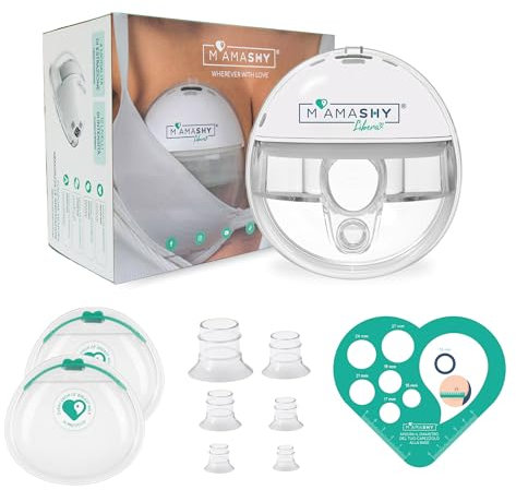 MAMASHY Libera Go - 1 Tiralatte Elettrico Indossabile (6 Taglie) + 2 Coppette Raccogli Latte Materno + Custodia, Tira Latte Neonati con Adattatori in Silicone, Kit Allattamento Neonato Accessori Utili