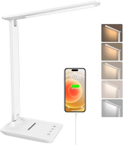joyshie Desk Lamp Dimmable Table Lamp Reading Light with USB Charging Port, 5 Lighting Modes, Touch Control Desk Light, Foldable Nail Lamp for Studying Working Reading Office Bedside