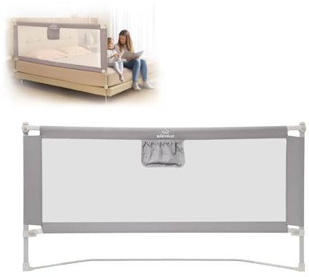 BabyAlly Bettgitter für Kleinkinder, 200cm Bettschutzgitter Kinderbettgitter für Kinder Babybettgitter Klappbar, Kinderbett Kinderbettschutzgitter Rausfallschutz Bett, 5 Minuten schnelle Installation