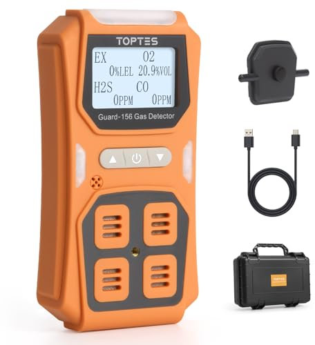 TopTes Guard-156 Gasmelder, 4 Gasmelder Für H2S, CO, LEL und O2, mit 3 Alarmmodi (visuell, Vibration, Ton), 0,5s Schnellreaktion, Staub- und explosionsgeschütztes Design, ideal für Arbeit und Zuhause