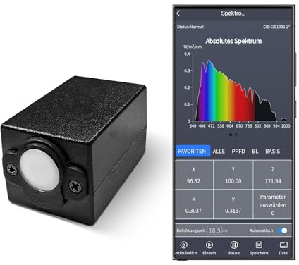 Espectrómetro de Mano para Medición de Luz, 340-1000nm Espectro Portátil-Medidor de Iluminación, Análisis en Tiempo Real de CCT-CRI-PAR-PPFD, Probador de Luz LED para Plantas con APP y Software para P