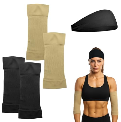 APOMOONS Armbågsbandage 2 par, överarmsbandage med svettband, överarm åtstramande kompression armstrumpa bandage kompressionsstrumpa för sport fettödem på armarna för att täcka ärr