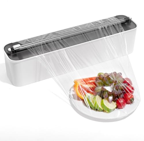 Quasziwa Frischhaltefolienspender mit Cutter - Magnetische & Klebebefestigung ohne Bohren, Folienschneider für Frischhaltefolie & Alufolie, Folienspender Schublade - Küchenorganizer bis 300m, Schwarz