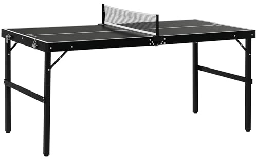 SPORTNOW 5ft Mini Table Tennis Table, Folding Ping Pong Table with Net and Aluminium Frame, Portable Ping Pong Game Set for Indoor Outdoor Use, Black
