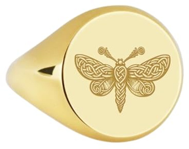 LKBEADS mal i 925 sterlingsilver | guldpläterad ring | Sigillring i rund form, 14 x 14 mm | Bandstorlek US 5–12,5 avelaibal | LKDR_0069