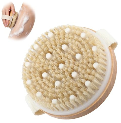 Lymphatic Drainage Brush, Dry Body Brush for Exfoliation and Lymphatic Massage, Natural Bristle Exfoliating Brush for Body Care, Suitable for Shower, Skin Detox, Cellulite Reduction Wellness