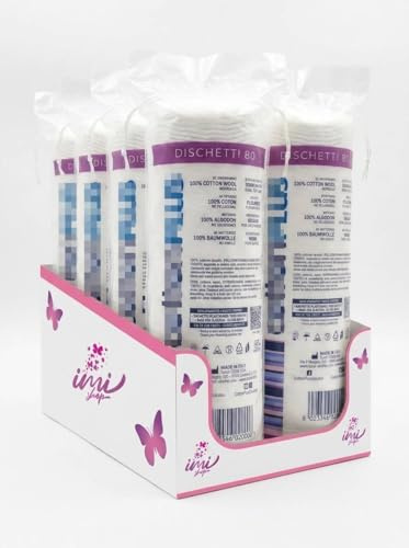 Dischetti Struccanti Rotondi in 100% Cotone, 80 Pezzi per Confezione, Set da 6 o 12 Confezioni, per un Totale di 480 o 960 Pezzi, Made in Italy (Set da 6 Confezioni)