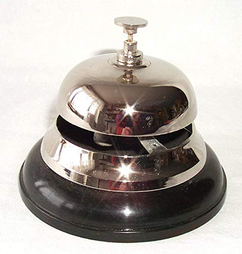 linoows Hotelglocke, Rezeptionsglocke, Tischglocke, Glocke auf Holzsockel, silbern
