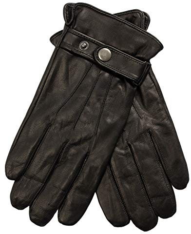 EEM gants en cuir pour homme, cuir italien souple, fonction tactile, fermeture avec bouton pression, doublure polaire, noir XL