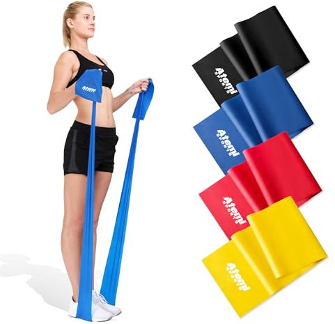 Fitnessbänder [Einzeln oder Set] | 1,2m/2m Widerstandsband für Physiotherapie & Fitness | Lange Übungsbänder für Frauen & Männer | Gymnastikband (#2 Rot (Mittel), 1,2m)