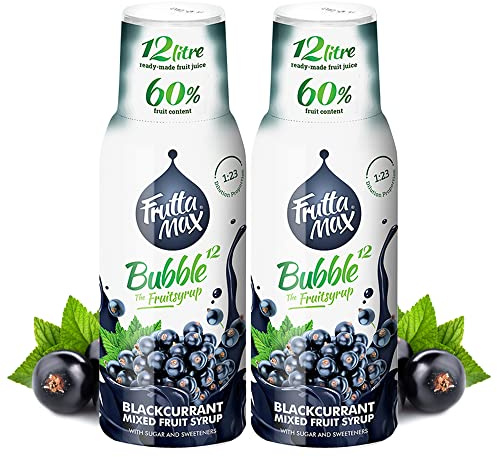 2 paquetes - FruttaMax - Concentrado de jarabe de frutas | Menos azúcar | con un 60% de contenido de fruta | adecuado para máquina de refrescos (2 x 500 ml) (2 x Grosella negra)