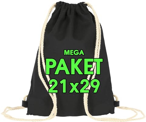 ELES VIDA Bolsas de Deporte de algodón, 21x29 cm, pequeñas, para niños, Certificado Oeko-Tex, Bolsa de Cuerdas, Bolsa de Gimnasia, Bolsa de Tela (Negro, 10 Unidades)