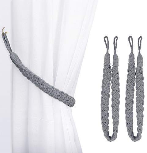 Lewondr Curtain Rope Buckle, 2 Stück Baumwolle Strick Knoten Geflochtene Window Curtain Raffhalter Dekorative Vorhänge Holdback für Wohnzimmer, Schlafzimmer, Cafe - Hellgrau