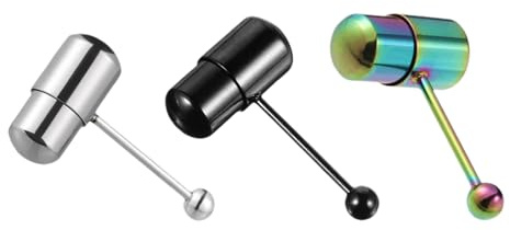 Holibanna 3pcs Vibrating Tongue Ring Stainless Steel Punk Tongue Bar Body Piercing Jewelry Prickly Straight Barbell Stud Ring for Adult Women Men Assorted Color, 3X2CM, agarwood, stainless steel
