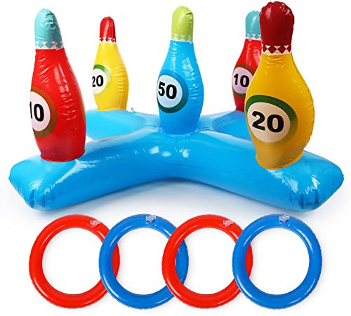 Design del birillo da Bowling, Gioco Gonfiabile del Lancio dell'anello, Gioco di Lancio per Bambini per Feste Giochi da Piscina in Estate Giochi d'Acqua galleggianti Gioco Estivo in Piscina