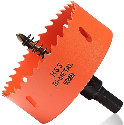 90mm Hole Saw Drill Bit for Wood and Metal, Bi-Metal Circular Hole Cutter with 11mm Hexagon Shank Arbour, for cutting Cast Iron, Aluminium, Plywood, Acrylic, PVC/UPVC