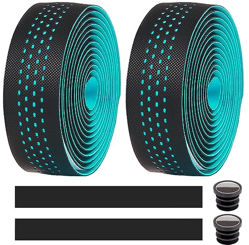 MOCNT Nastro Manubrio Bicicletta Bicycle Cycling Nastro Eva PU Leather Manubrio Bici Corsa Nastri Gomma Antiscivolo Traspirante Ciclismo Adesivi Comfort con Tappo Barra Azzurro