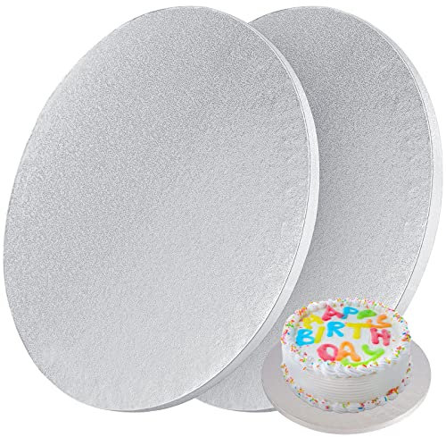 Indrnif 2 Stück Rund Tortenunterlage Cake Board 30cm Cakeboard 13mm x 12inch Kuchenplatten aus Karton Wiederverwendbar Torten Unterplatten für Transport Kuchen und Torten (Silber)