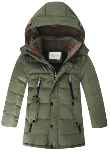 amropi Abrigo para Niño Invierno Chaqueta de Plumas con Capucha Cálido Parka Verde, 5-6 años