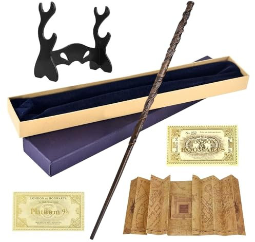 Hojalis Zauberstab, 39CM Stab aus Harz und Stahlkern, Magic Wand Geschenkbox mit Landkarte, Fahrkarte und Zauberstabhalter, Cosplay Prop Zauberstab