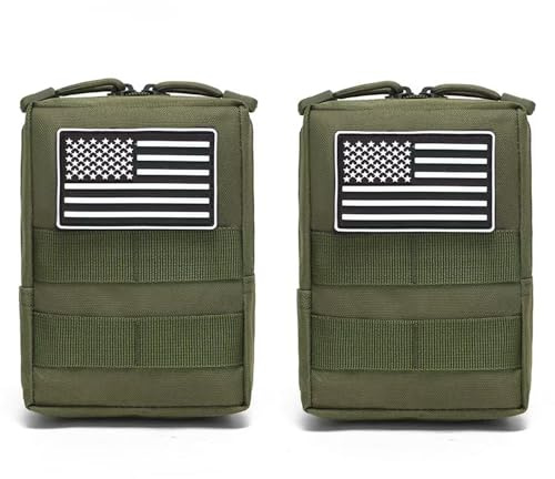 2 Pack Molle Pouches - Vest Cell Phone Holster Belt Waist Bag Pack EDC Accessories Small Utility Pouch With Flag Patch Tactical Compact Water-Resistant Army Green