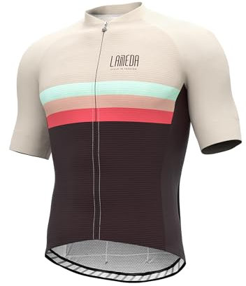 LAMEDA Radtrikot Herren Kurzarm Sommer MTB Rennrad Trikot Fahrradtrikot Atmungsaktive Schnell Trocknen Elastische Fahrrad Short Sleeve Jersey für Radsport Sport Braun&Rosa XL