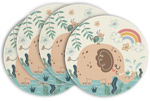 Artoid Mode Elefant Regenbogen Dschungel Kinder 4er Set Platzsets, 37cm Küche Tisch Dekoration Drinnen Urlaub Party Dekor
